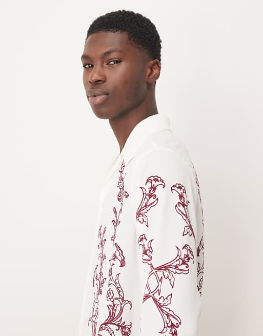 DESIGN Relaxed Fit Shirt With Print In Off White