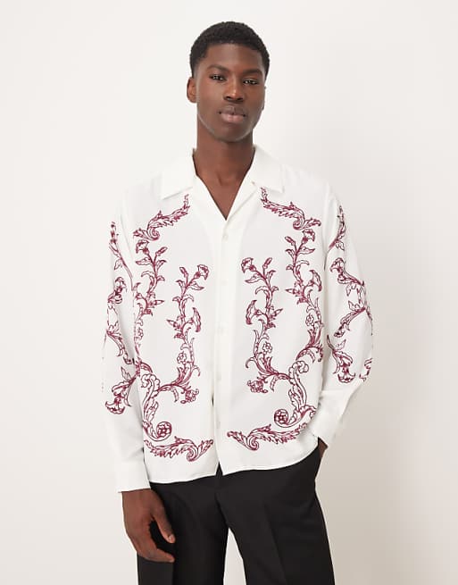 DESIGN relaxed fit shirt with print in off white