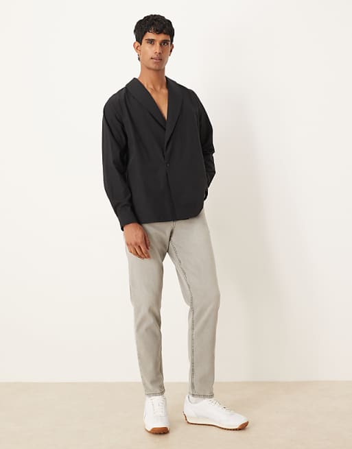 DESIGN Relaxed Fit Shirt With Shawl Collar In Black