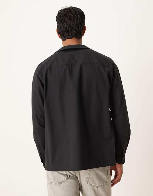 DESIGN Relaxed Fit Shirt With Shawl Collar In Black