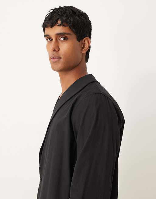 DESIGN Relaxed Fit Shirt With Shawl Collar In Black