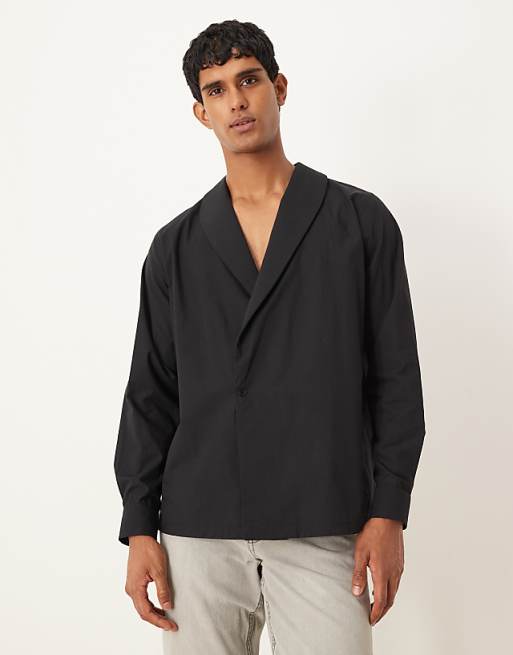 DESIGN relaxed fit shirt with shawl collar in black