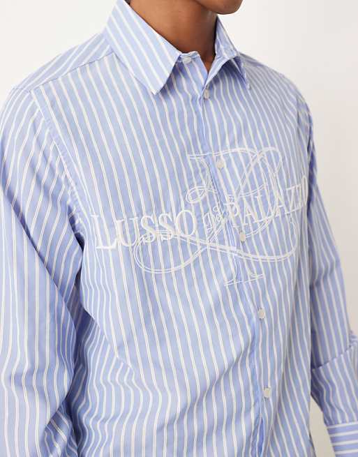 DESIGN Relaxed Fit Striped Shirt With Embroidery In Blue