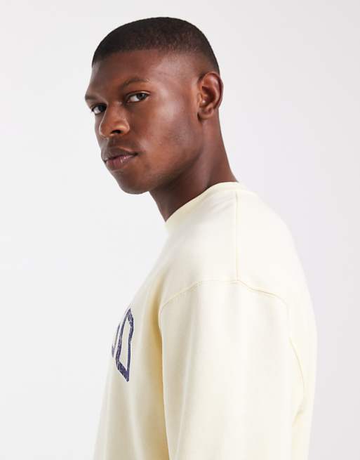 DESIGN Relaxed Fit Sweatshirt With Distressed Text Embroidery In Pale Yellow