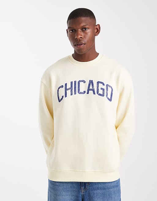 DESIGN relaxed fit sweatshirt with distressed text embroidery in pale yellow