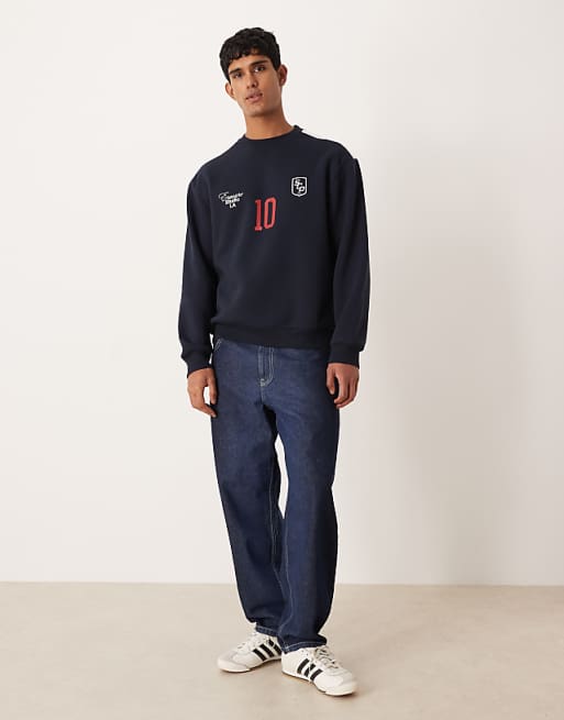 DESIGN Relaxed Fit Sweatshirt With Football Print In Navy