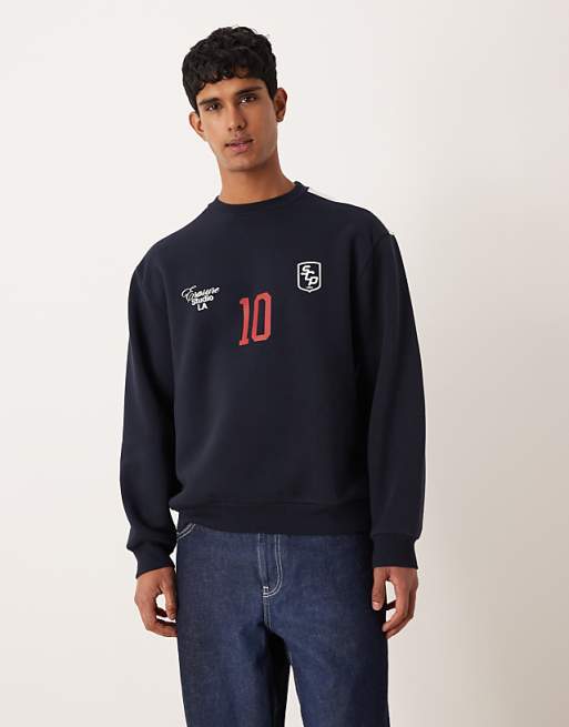 DESIGN Relaxed Fit Sweatshirt With Football Print In Navy