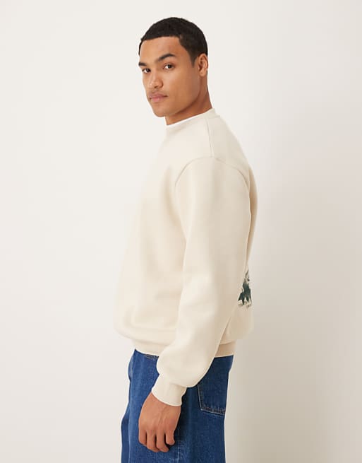 DESIGN Relaxed Fit Sweatshirt With Souvenir Print In Beige