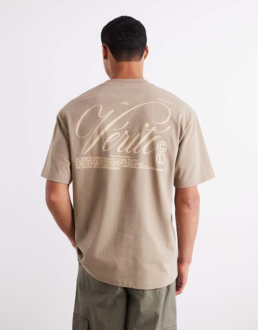 DESIGN relaxed fit t-shirt with back print detail in greige