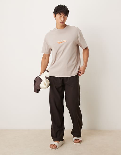 DESIGN Relaxed Fit T-shirt With Chest Print Detail In Stone