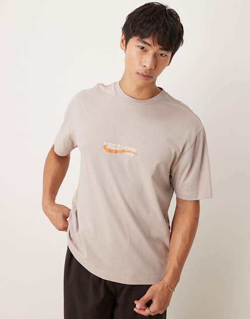 DESIGN relaxed fit t-shirt with chest print detail in stone