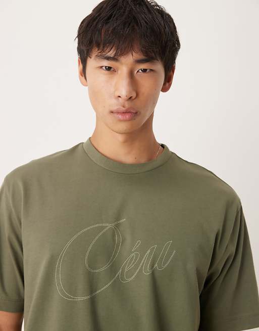 DESIGN Relaxed Fit T-shirt With Script Print Detail In Khaki