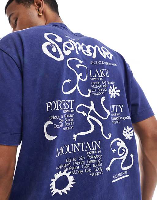 DESIGN Relaxed Fit T-shirt With Serene Graphic In Washed Blue