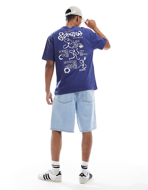 DESIGN Relaxed Fit T-shirt With Serene Graphic In Washed Blue