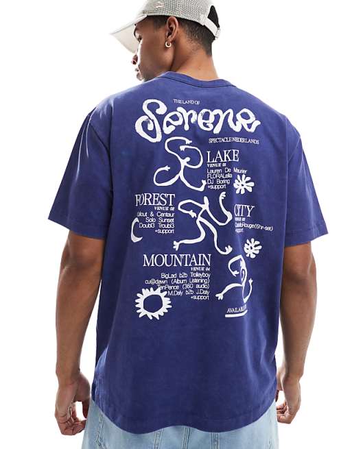 DESIGN relaxed fit t-shirt with serene graphic in washed blue