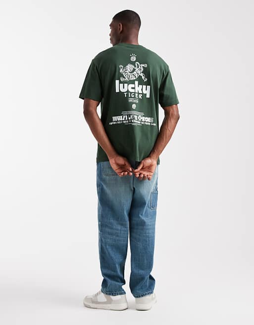 DESIGN Relaxed Fit T-shirt With Souvenir Print In Dark Green