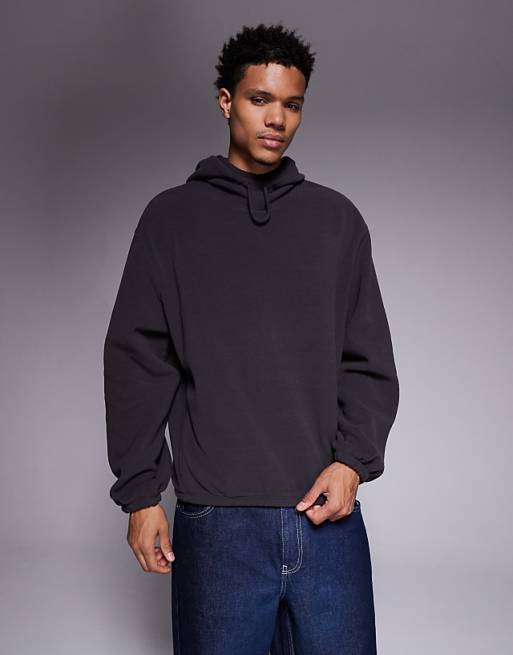 DESIGN relaxed fleece hoodie in charcoal