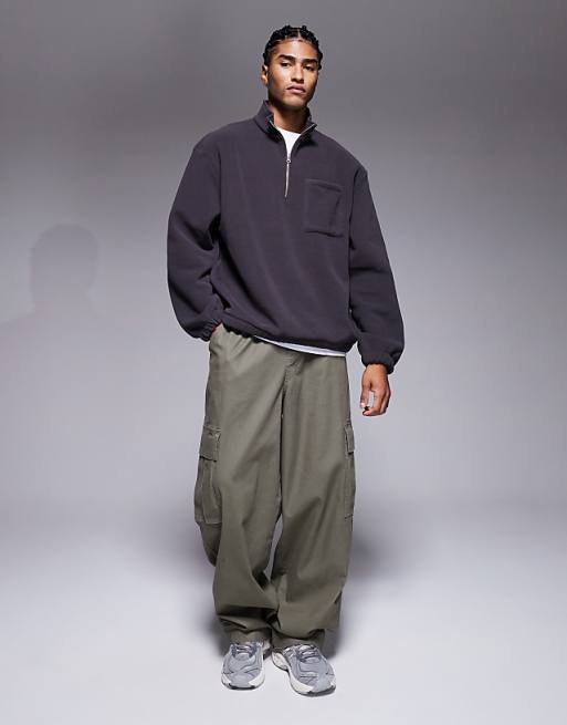 DESIGN Relaxed Fleece Sweatshirt In Charcoal