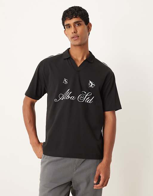 DESIGN relaxed heavyweight polo with print in black