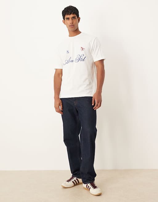 DESIGN Relaxed Heavyweight T-shirt With Print In Off White