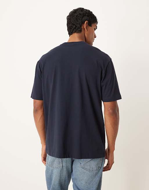 DESIGN Relaxed Heavyweight T-shirt With Text Embroidery In Navy