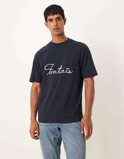 DESIGN relaxed heavyweight t-shirt with text embroidery in navy