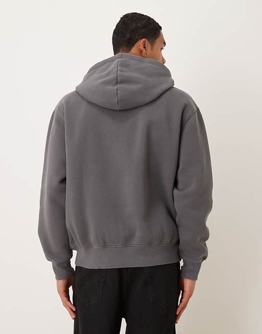 DESIGN Relaxed Hoodie With Woven Label In Washed Charcoal