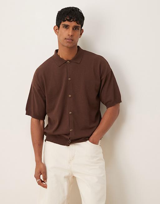 DESIGN Relaxed Knitted Button Through In Brown