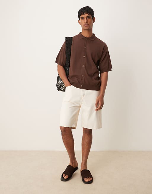 DESIGN Relaxed Knitted Button Through In Brown