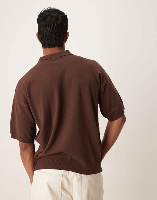 DESIGN Relaxed Knitted Button Through In Brown