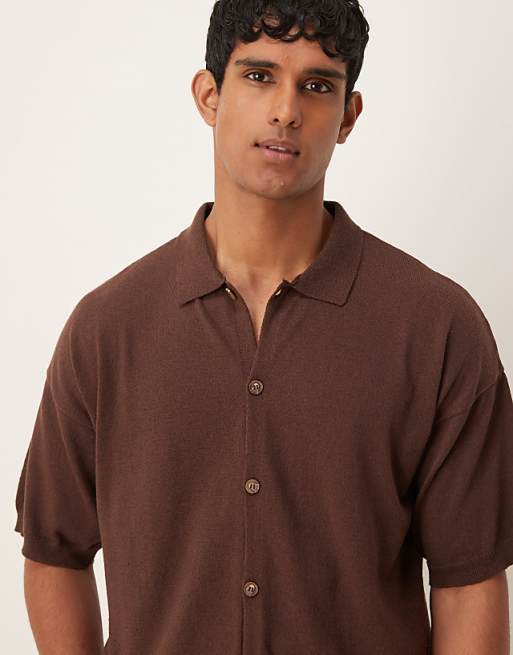 DESIGN relaxed knitted button through in brown