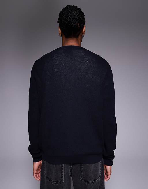 DESIGN Relaxed Knitted Crew Neck Cardigan In Navy