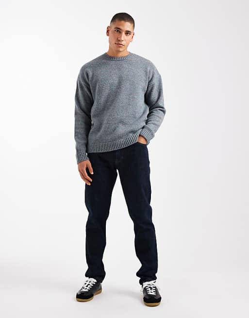 DESIGN Relaxed Knitted Crew Neck Jumper In Blue Marl