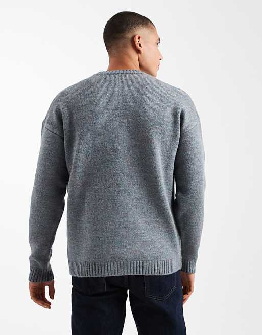 DESIGN Relaxed Knitted Crew Neck Jumper In Blue Marl