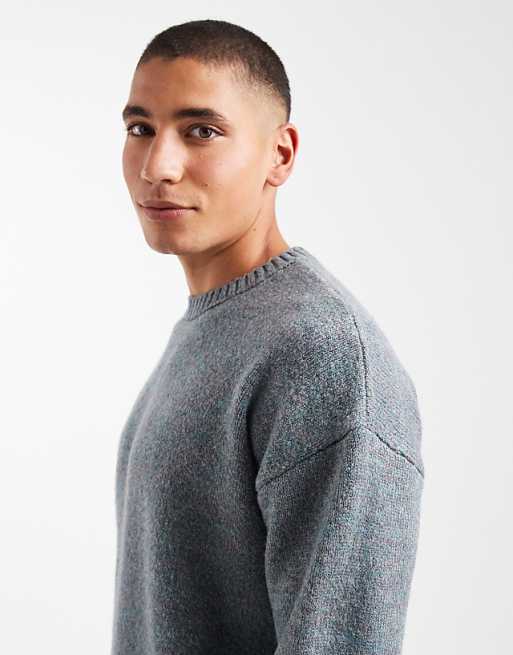 DESIGN Relaxed Knitted Crew Neck Jumper In Blue Marl