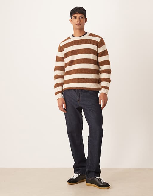 DESIGN Relaxed Knitted Crew Neck Jumper In Brown And Beige Stripe