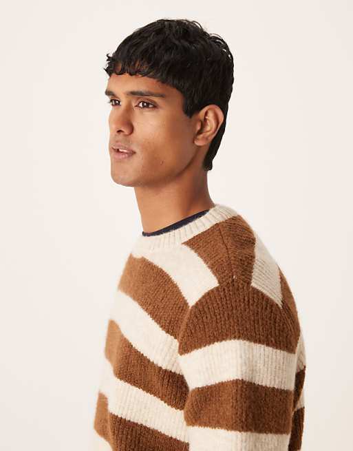 DESIGN Relaxed Knitted Crew Neck Jumper In Brown And Beige Stripe