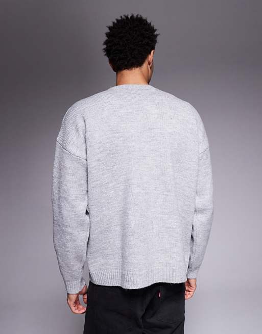 DESIGN Relaxed Knitted Crew Neck Jumper In Grey
