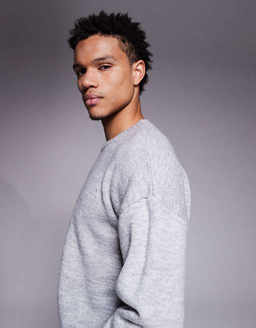 DESIGN Relaxed Knitted Crew Neck Jumper In Grey