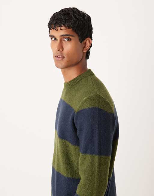 DESIGN Relaxed Knitted Crew Neck Jumper In Green And Navy Stripe