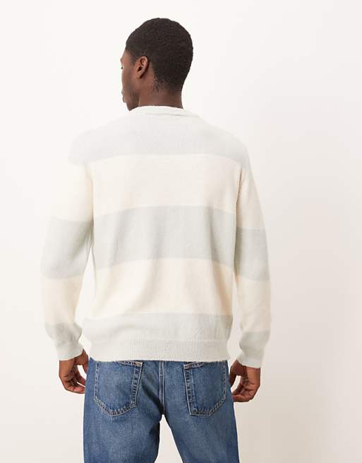 DESIGN Relaxed Knitted Crew Neck Jumper In Grey And White Stripe