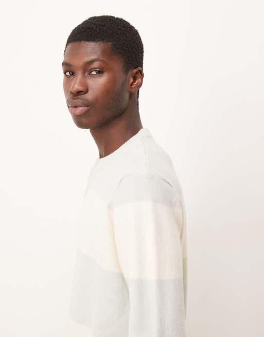 DESIGN Relaxed Knitted Crew Neck Jumper In Grey And White Stripe