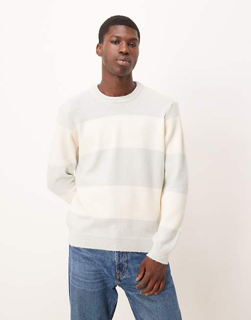 DESIGN relaxed knitted crew neck jumper in grey and white stripe