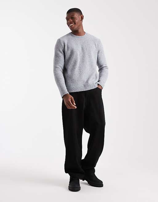 DESIGN Relaxed Knitted Crew Neck Jumper In Grey Marl