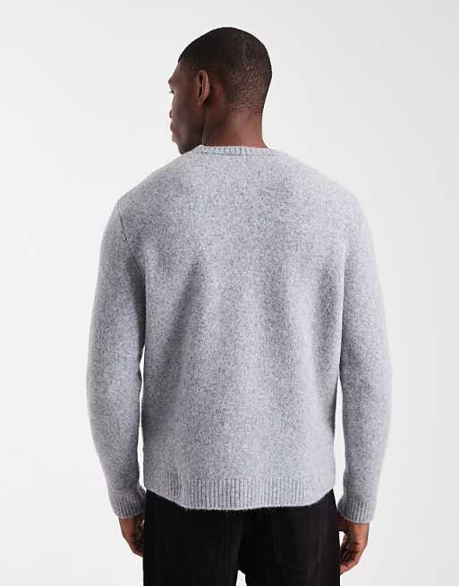 DESIGN Relaxed Knitted Crew Neck Jumper In Grey Marl