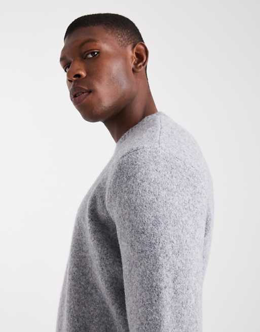 DESIGN Relaxed Knitted Crew Neck Jumper In Grey Marl