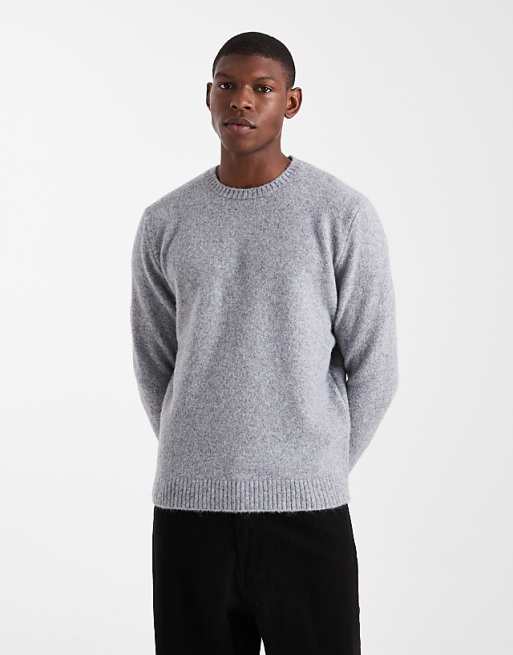 DESIGN relaxed knitted crew neck jumper in grey marl