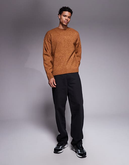 DESIGN Relaxed Knitted Crew Neck Jumper In Mustard