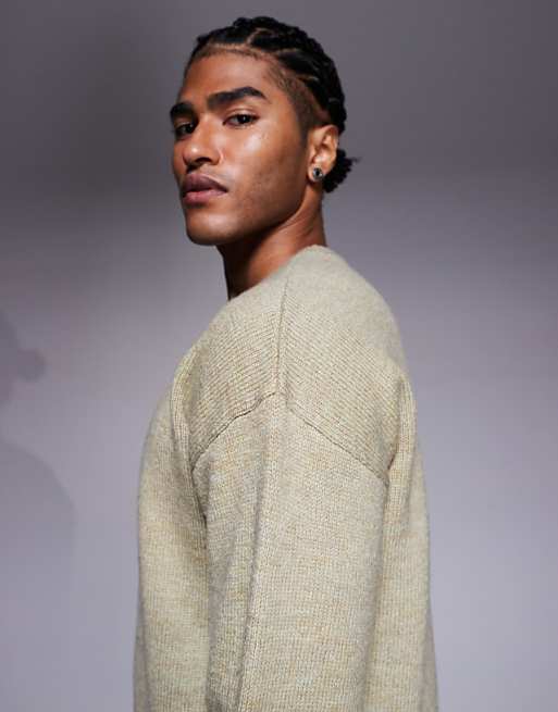 DESIGN Relaxed Knitted Crew Neck Jumper In Sage Green