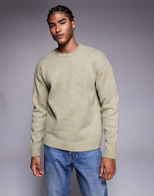 DESIGN relaxed knitted crew neck jumper in sage green